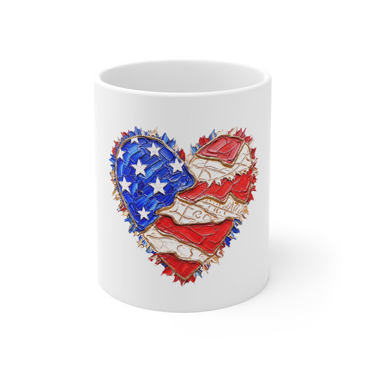 American Flag Heart Mug — Patriotic 11oz Coffee Cup