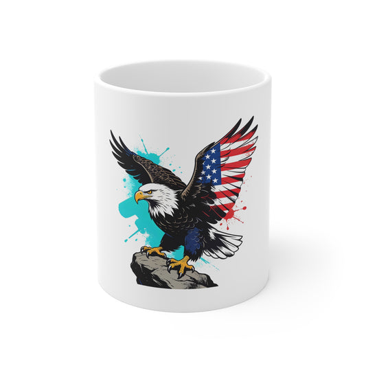 Patriotic Bald Eagle Coffee Mug – American Flag Wing 11oz