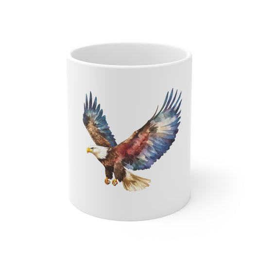 Bald Eagle Watercolor Mug — Patriotic Flying Eagle 11oz Coffee Cup