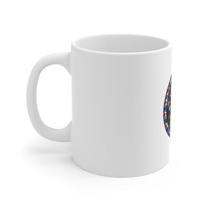 Stained Glass Campfire Patriotic Mug – Americana Night Sky Coffee Mug – Fourth of July Firelight Art Cup – USA Celebration Gift Mug 11oz