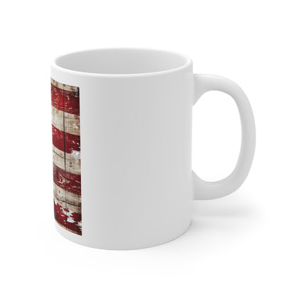 Weathered Barnwood American Flag Coffee Mug – Faded USA Flag Wood Texture Mug – Rustic Vintage Patriotic Farmhouse Cup – Americana Distressed Mug American Flag Rustic Wood Coffee Mug — 11oz Patriotic...