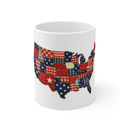 Patriotic USA Patchwork Mug - 11oz American Flag Map Coffee Cup
