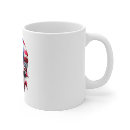 Patriotic Eagle Skull Coffee Mug – American Flag Skull with Eagle Beak – Fierce USA Freedom Mug – Bold Patriotic Mug 11oz