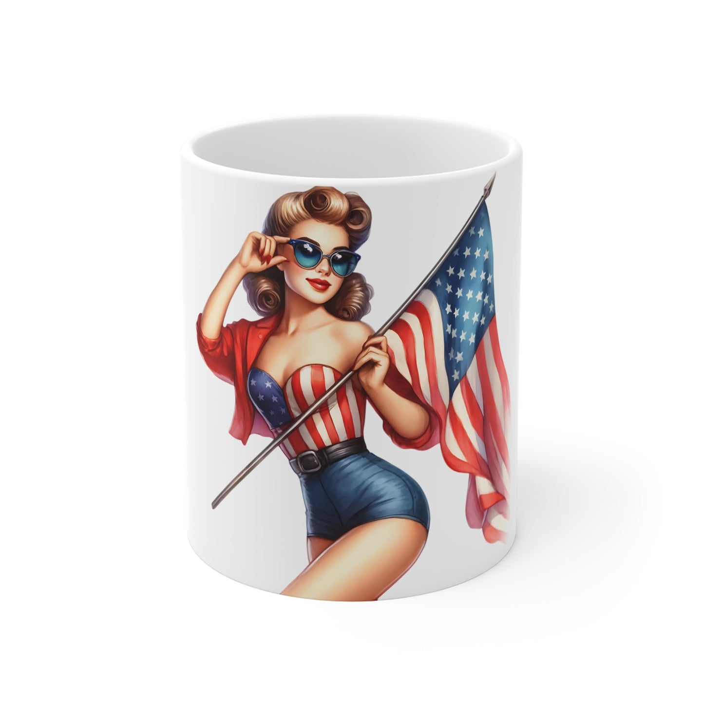 Patriotic Retro Pin Up Mug – American Flag Sunglasses Woman Coffee Mug – Vintage USA Glam Cup – 4th of July Gift – Americana Style Mug Patriotic Pin-Up Girl Coffee Mug — Vintage 4th of July American...