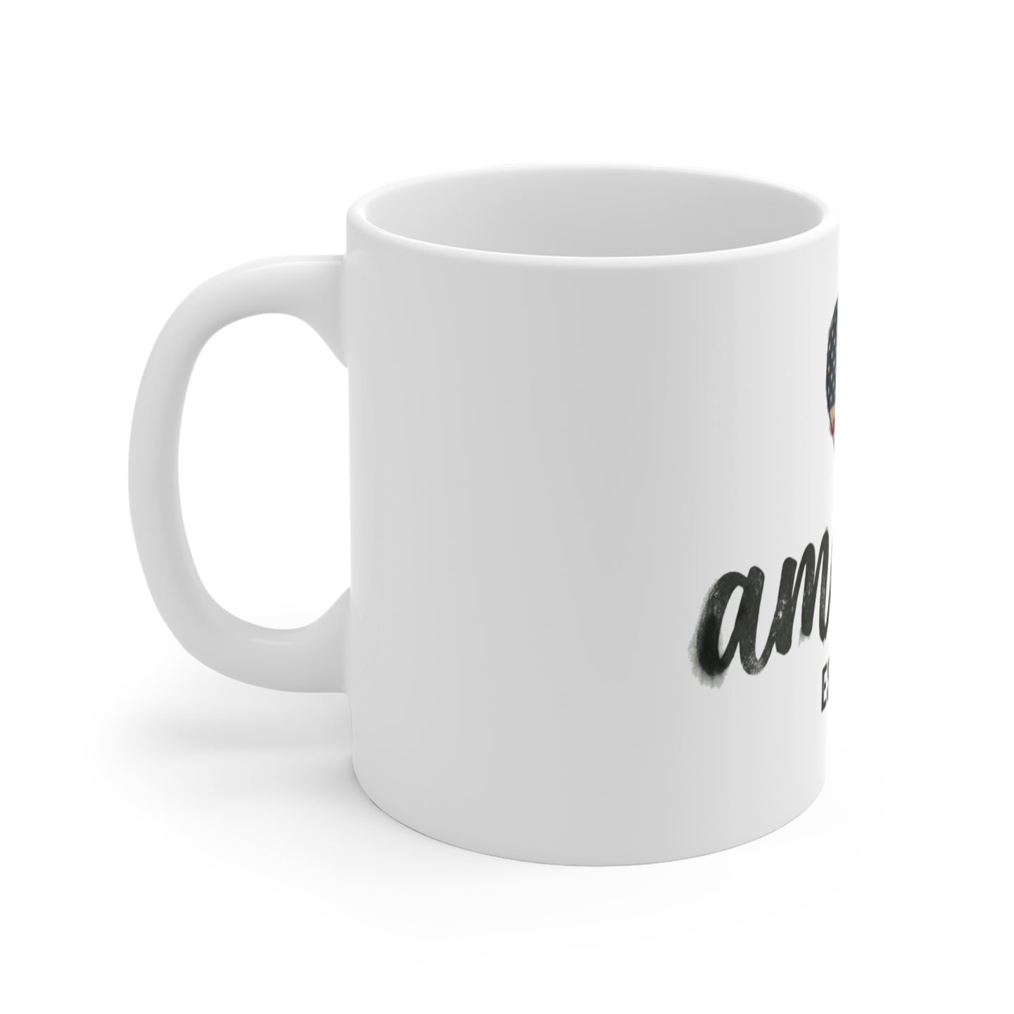 Vintage America Heart Flag Coffee Mug – Patriotic Script USA Mug – Rustic Americana Love Design – EST 1776 Gift Mug 11oz