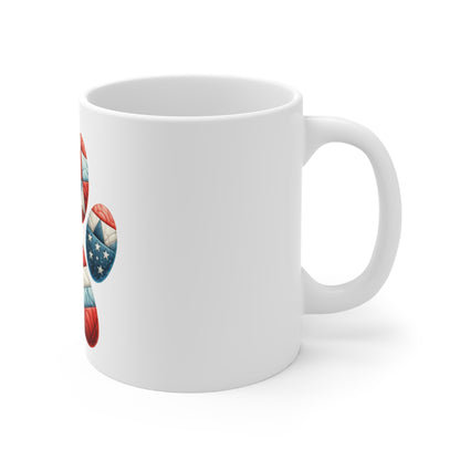 Patriotic Star Patch Dog Paw Coffee Mug – Americana Quilt Star Paw Print Mug – Red White Blue Dog Lover Mug – USA Pet Gift Cup Patriotic Paw Print Mug — American Flag Dog Lover Coffee Cup