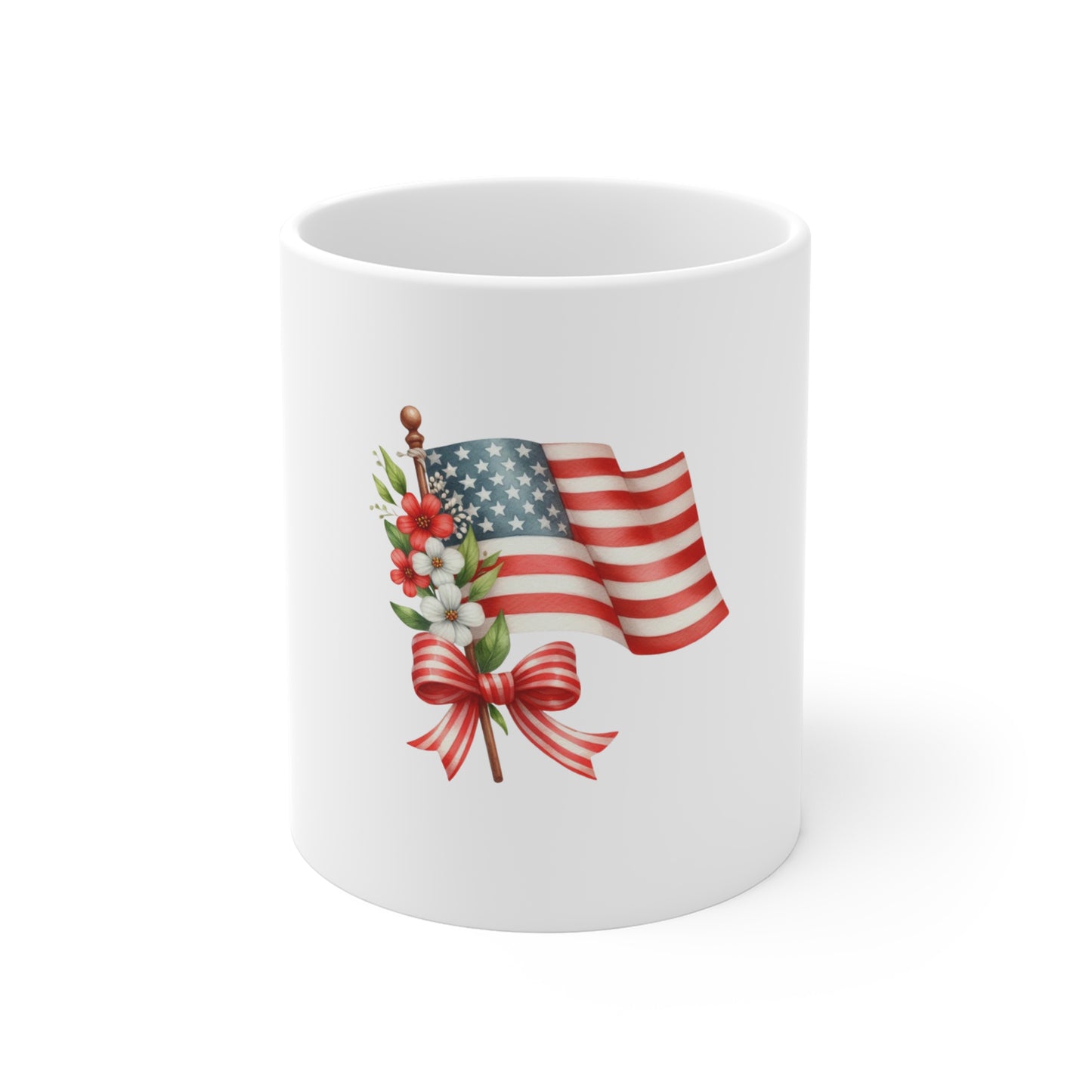 American Flag Floral Mug - Patriotic 11oz Coffee Cup