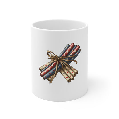 Patriotic Firecracker Bundle Coffee Mug — 11oz Americana Fourth of July Gift