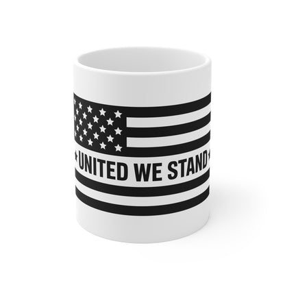 Mug — "United We Stand" Black & White American Flag 11oz Ceramic Mug