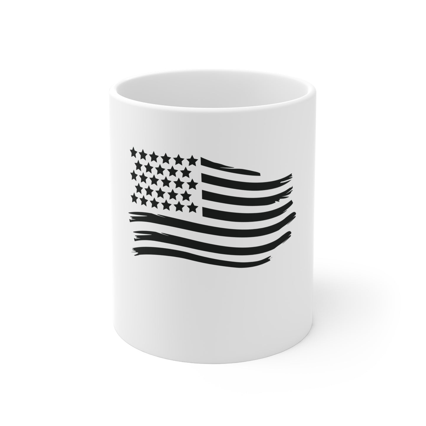 Black Waving American Flag Coffee Mug – Distressed USA Flag Mug – Stealth Patriotic Cup – Minimalist Americana Gift Mug 11oz