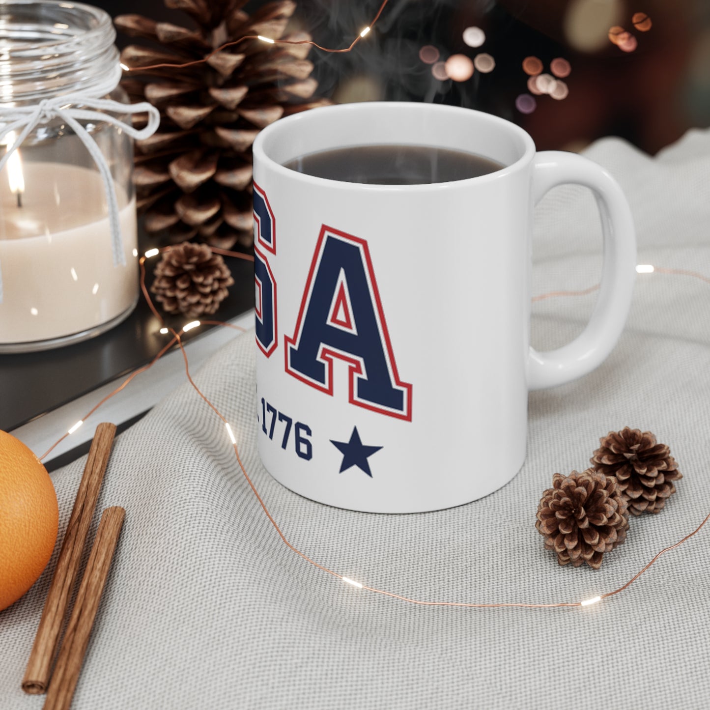 USA Established 1776 Collegiate Coffee Mug – Vintage Varsity Patriotic Mug – Red White Blue American Pride Cup – Classic USA Gift 11oz