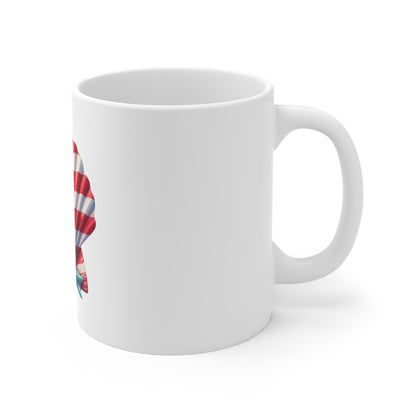 American Flag Seashell Mug — Patriotic 11oz Coffee Cup for 4th of July & Beach Lovers