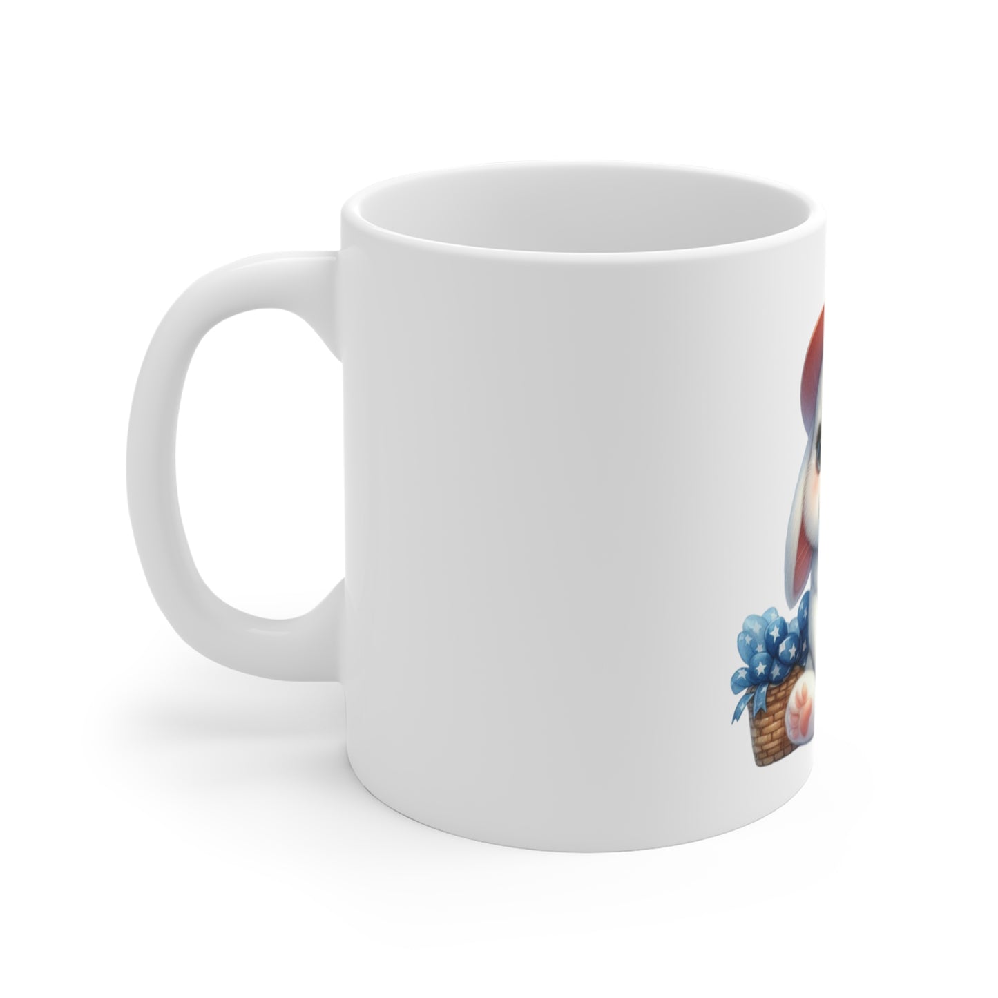 Patriotic Bunny Coffee Mug – Cute American Bunny Mug – Red White Blue Hat Bunny Cup – 4th of July Rabbit Gift 11oz