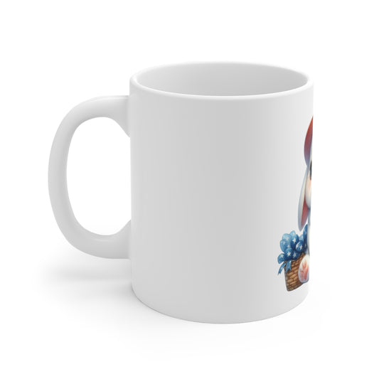 Patriotic Bunny Coffee Mug – Cute American Bunny Mug – Red White Blue Hat Bunny Cup – 4th of July Rabbit Gift 11oz
