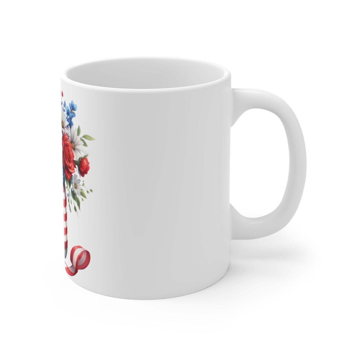 American Flag Mason Jar Floral Coffee Mug – Patriotic Rose & Daisy Mug – Red White Blue Bouquet Cup – 4th of July Gift Mug Patriotic Mason Jar Floral Mug – American Flag Red Rose & Daisy 11oz