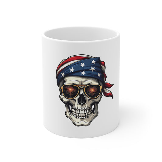 American Skull Mug — Patriotic Bandana Skull Coffee Cup (11oz)