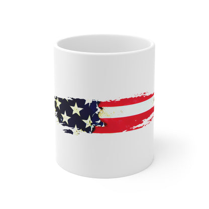 Torn Edge American Flag Mug – Bold Patriotic Coffee Cup – Distressed USA Flag with Ripped Effect Mug 11oz