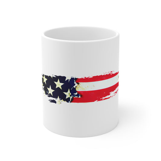 Torn Edge American Flag Mug – Bold Patriotic Coffee Cup – Distressed USA Flag with Ripped Effect Mug 11oz