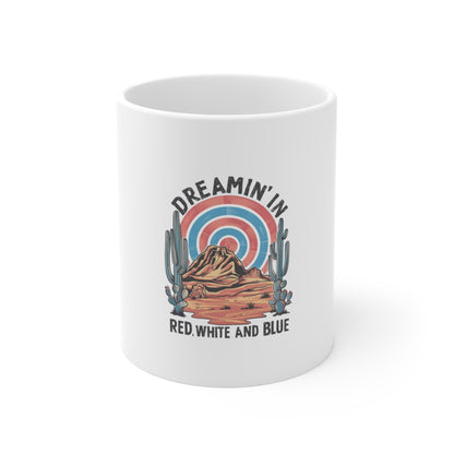 Dreamin' in Red, White and Blue Mug — Desert Retro Patriotic Coffee Cup