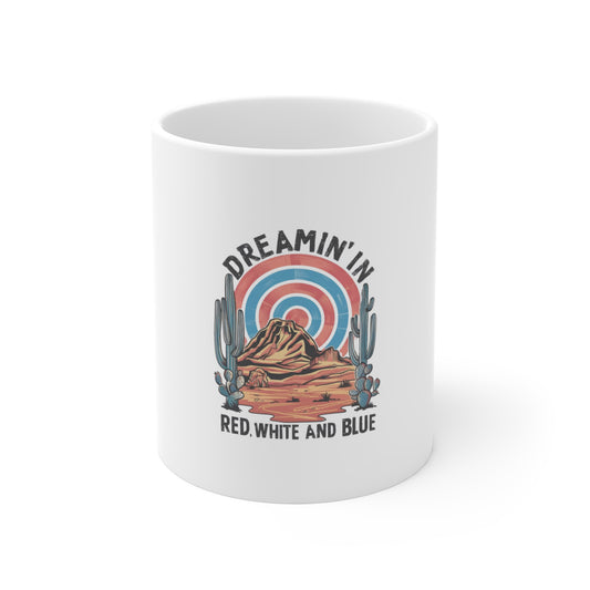 Dreamin' in Red, White and Blue Mug — Desert Retro Patriotic Coffee Cup