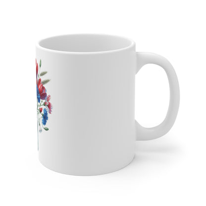 Patriotic Tulip & Daisy Coffee Mug – Red White Blue Floral Mason Jar Mug – Americana Spring Flower Cup – Elegant 4th of July Gift 11oz Floral Mason Jar Mug — Red Tulips, Daisies & Cornflowers Coffee...