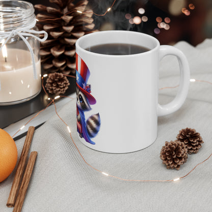 Cute Patriotic Raccoon Coffee Mug – Uncle Sam Animal Mug – Americana Flag Mug – Adorable USA Character Gift Cup 11oz