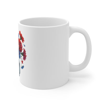 Patriotic Daisy & Poppy Mason Jar Coffee Mug – Red White Blue Floral Bouquet Mug – Americana Garden Flowers Cup – Festive Farmhouse Mug 11oz Ceramic Mug — Patriotic Red, White & Blue Floral Mason Jar...