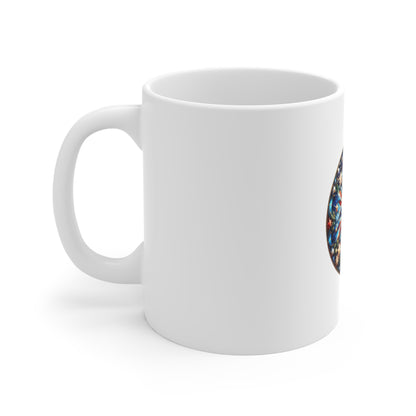 Stained Glass Patriotic Starburst Mug – Firework Americana Coffee Mug – Red White Blue Celebration Cup – Fourth of July Art Gift Mug 11oz