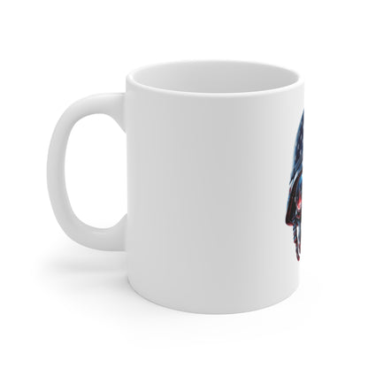 Patriotic Military Skull Coffee Mug – American Flag Helmet Skull with Aviator Sunglasses – USA Combat Style Mug – Veteran Gift Mug 11oz