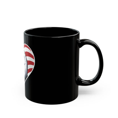 Patriotic Eagle Heart Mug – American Flag Heart Eagle Coffee Mug – USA Bald Eagle Pride Cup – Patriotic Gift Mug Black Mug (11oz, 15oz)