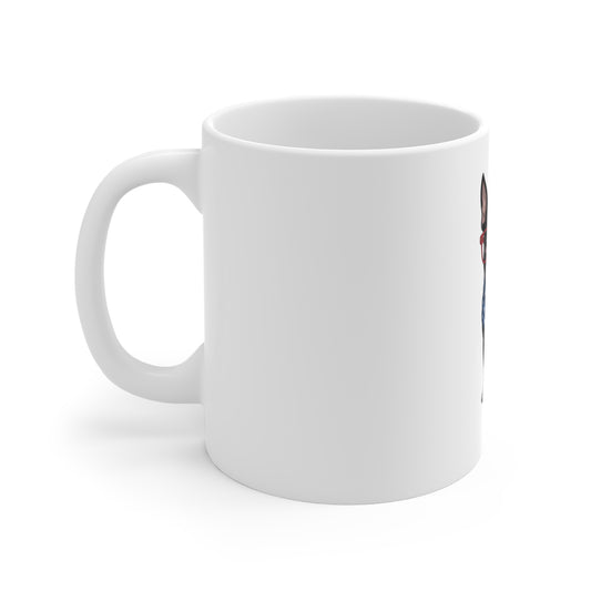Patriotic Boston Terrier Mug — American Flag Scarf & Red Glasses 11oz