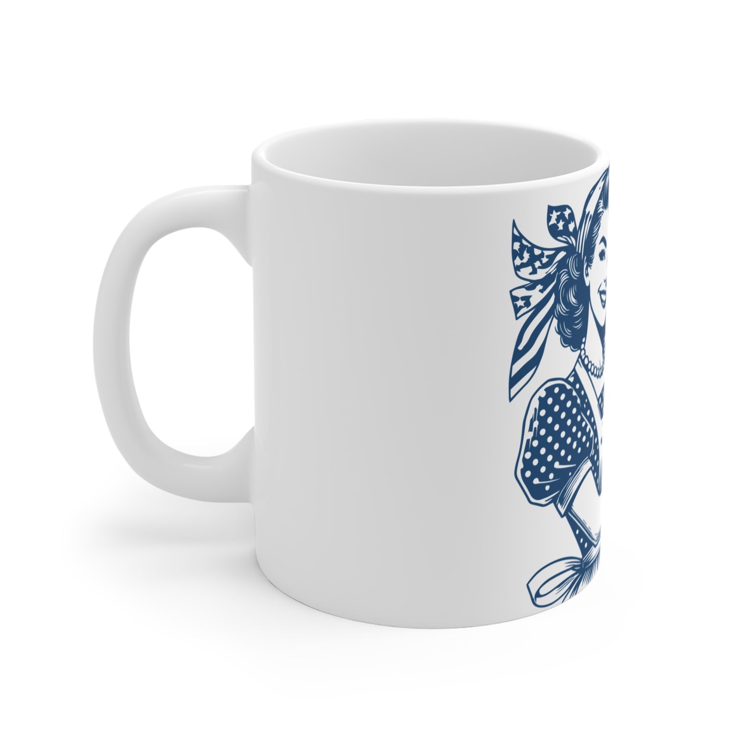 Patriotic American Baker Coffee Mug – Vintage Americana Woman Baking Mug – Retro USA Kitchen Pride Cup – Homemade Pie Gift Mug – Classic Baker Coffee Cup Mug 11oz