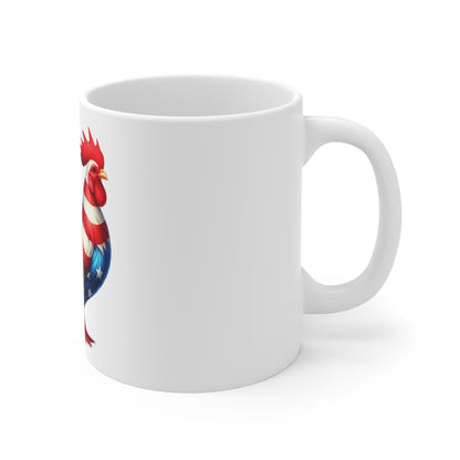 Patriotic Rooster Coffee Mug – American Flag Chicken Mug – Red White Blue Farmhouse Rooster Cup – USA Country Gift American Flag Rooster Mug (11oz) — Patriotic USA Coffee Cup