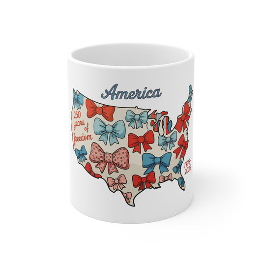 America Bow Map 11oz Mug — 250 Years of Freedom Patriotic Coffee Cup