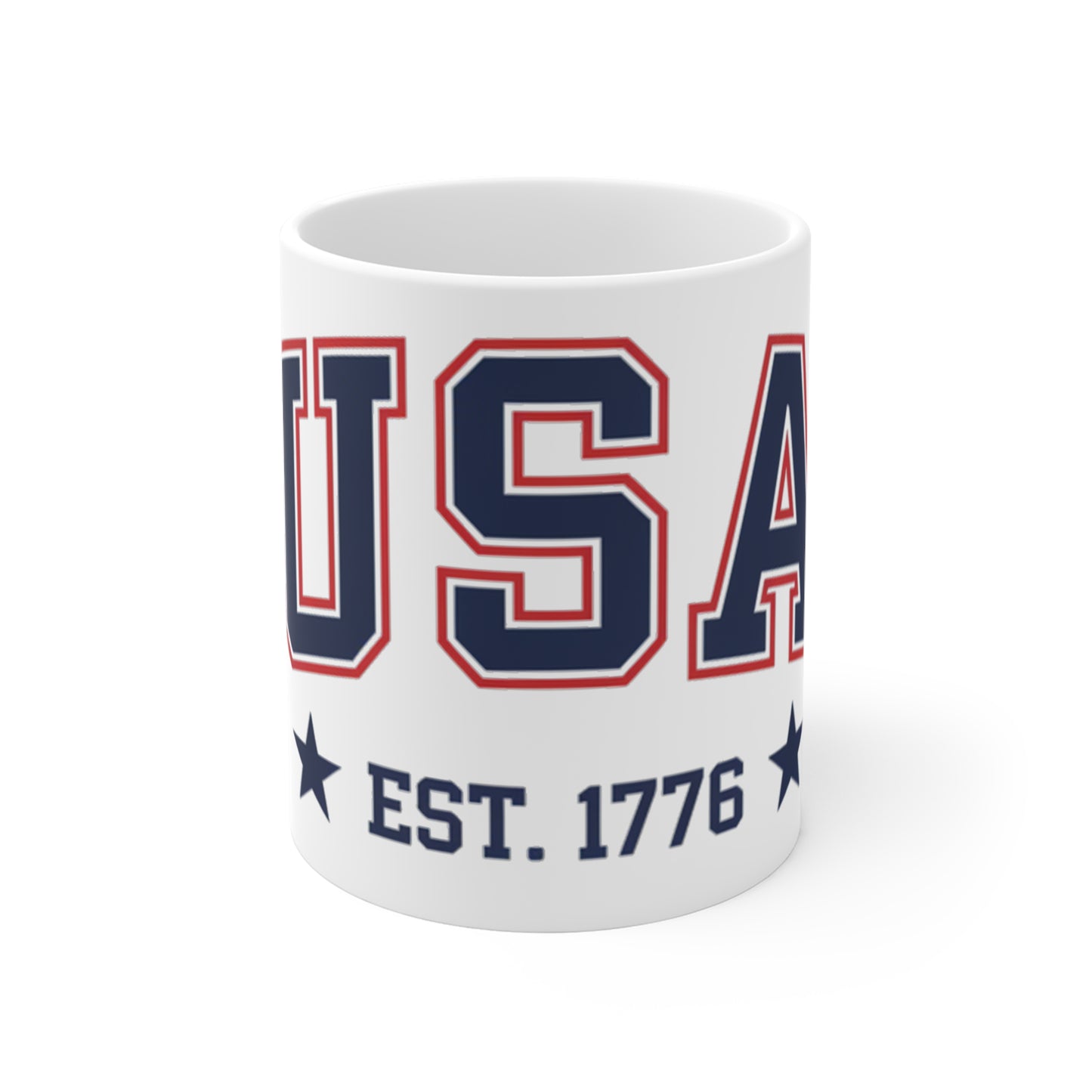 USA Established 1776 Collegiate Coffee Mug – Vintage Varsity Patriotic Mug – Red White Blue American Pride Cup – Classic USA Gift 11oz