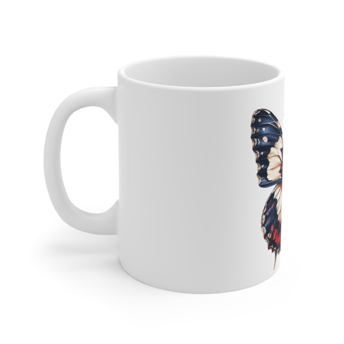 Patriotic Bold Contrast Butterfly Mug – Red White Blue Wing Coffee Mug – High Definition Americana Art Cup – USA Gift Mug Mug 11oz