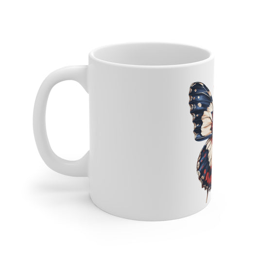 Patriotic Bold Contrast Butterfly Mug – Red White Blue Wing Coffee Mug – High Definition Americana Art Cup – USA Gift Mug Mug 11oz