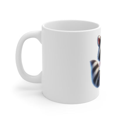 Cute Patriotic Raccoon Coffee Mug – Americana Cowboy Raccoon Mug – Red White Blue Flag Animal Cup – Adorable USA Gift Mug 11oz