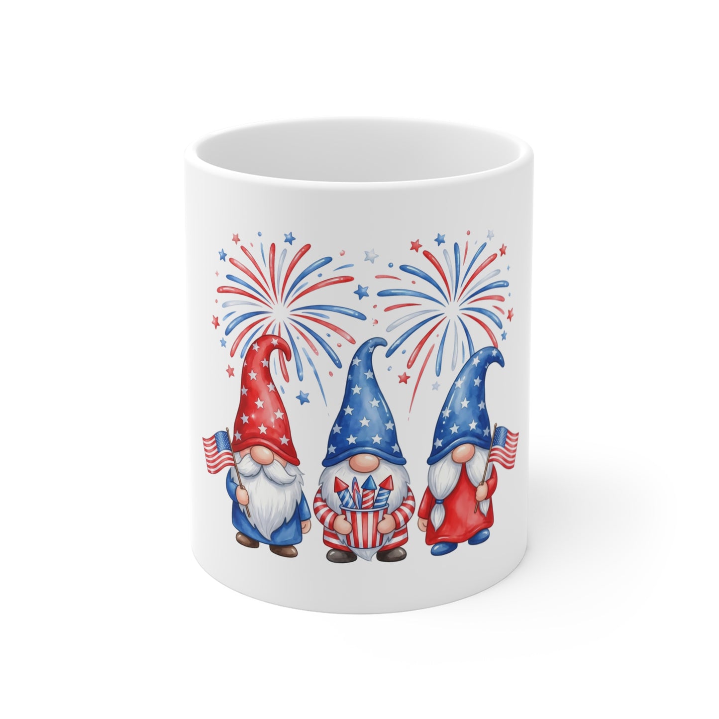 4th of July Gnome Mug – Patriotic Fireworks 11oz Coffee Cup