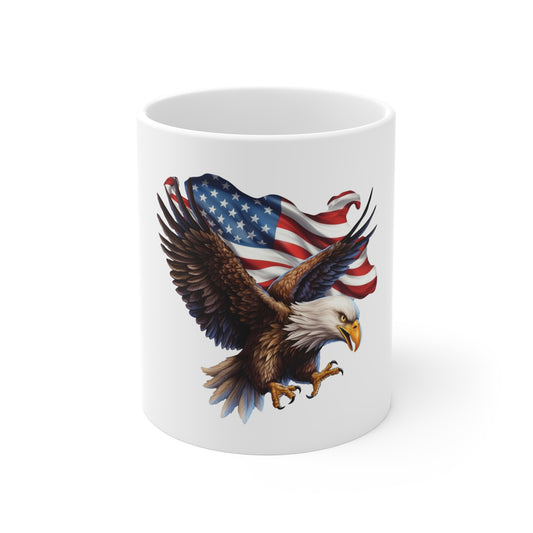 American Eagle Mug — Bald Eagle with U.S. Flag 11oz