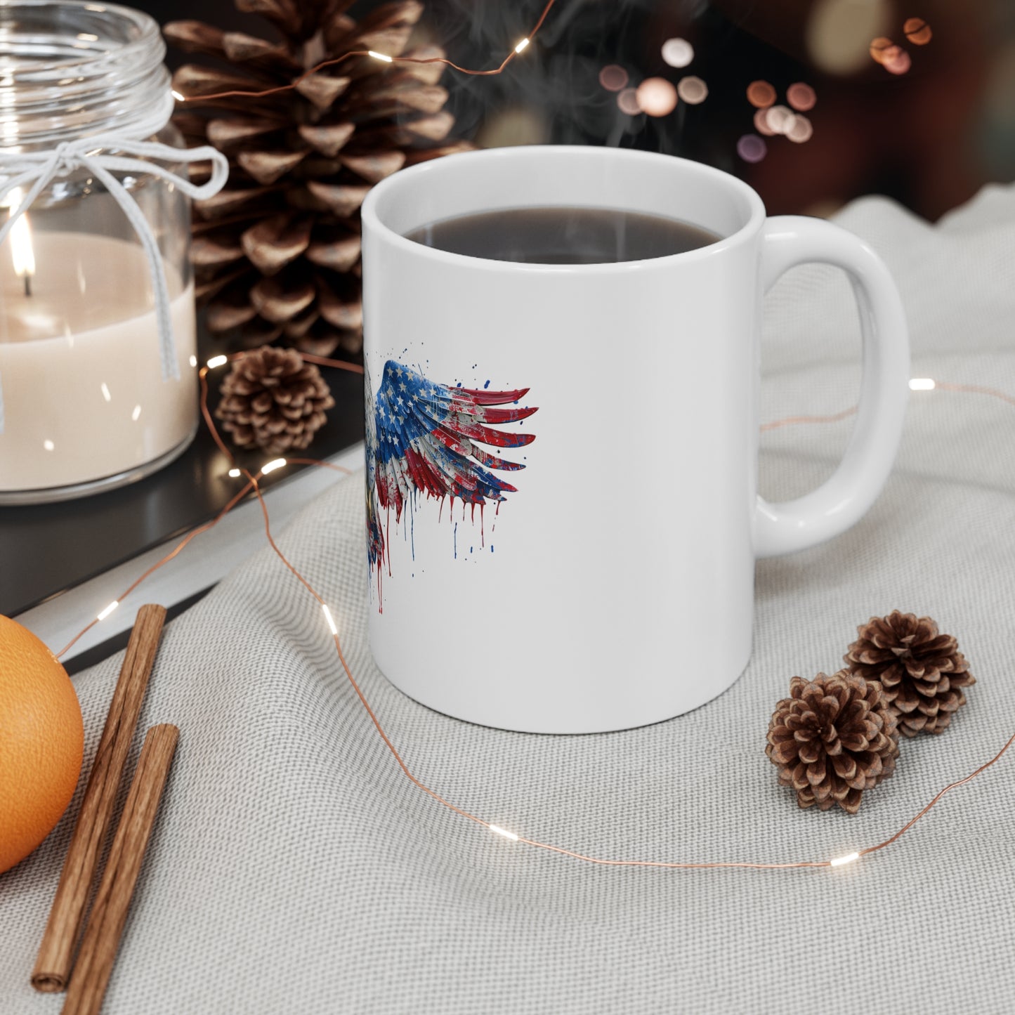 Patriotic Eagle Mug — 11oz American Flag Drip Design