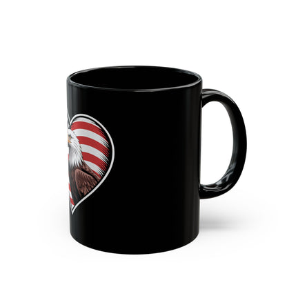 Patriotic Eagle Heart Coffee Mug – American Flag Heart with Bald Eagle – USA Pride Mug – Red White Blue Gift Mug Black Mug (11oz, 15oz)