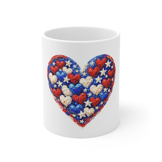 Patriotic Heart Mug - 11oz American Flag Heart Coffee Cup