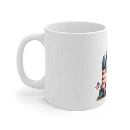 Patriotic Kitten Fireworks Mug – Cute 4th of July Cat Coffee Mug – Americana Rocket Cat Mug – Red White Blue Cat Gift Patriotic Kitten 11oz Coffee Mug — Cute USA Flag Rocket Cat
