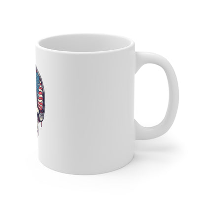 Skull with American Flag Brain Mug — 11oz Patriotic Skull Coffee Cup