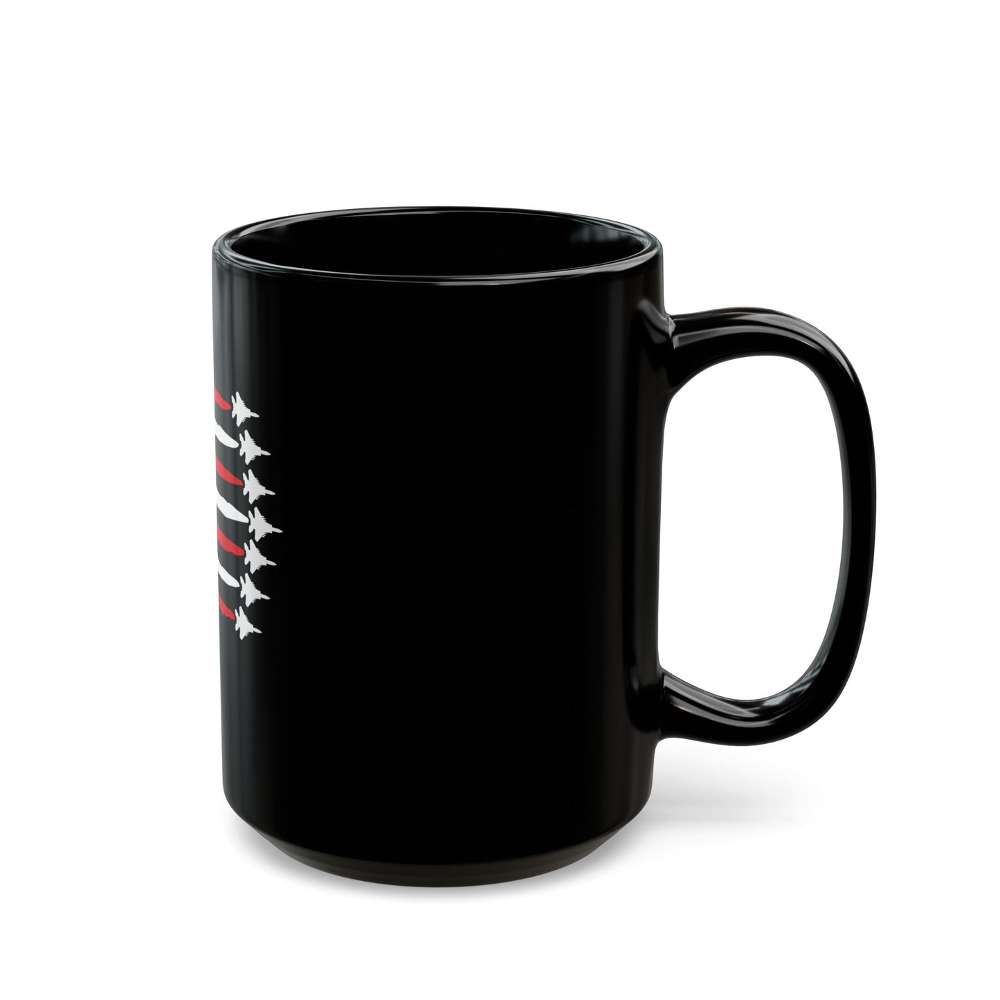 American Fighter Jet Flag Mug – Patriotic Jet Stripe Coffee Mug – USA Air Force Inspired Flag Cup – Red White Blue Aviation Mug Black Mug (11oz, 15oz)
