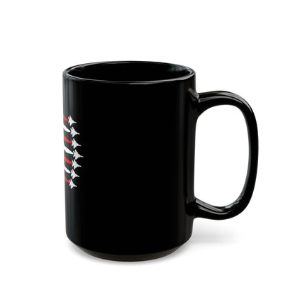 American Fighter Jet Flag Mug – Patriotic Jet Stripe Coffee Mug – USA Air Force Inspired Flag Cup – Red White Blue Aviation Mug Black Mug (11oz, 15oz)