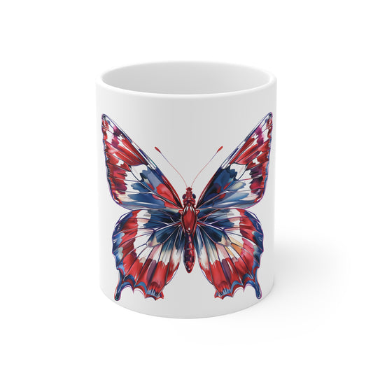 Patriotic Vibrant Butterfly Mug – Red White Blue High-Gloss Butterfly Coffee Mug – Bold Americana Art Cup – Premium USA Gift Mug Mug 11oz