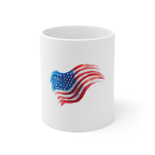 American Flag Watercolor Mug - Patriotic 11oz Coffee Cup for Fourth of July & Veterans