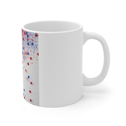 Patriotic Glitter Confetti Coffee Mug – Red White Blue Sparkle Mug – Festive USA Stars Cup – Celebration Americana Mug Patriotic Red White & Blue Star Splash Mug — 11oz Fourth of July Coffee Cup...
